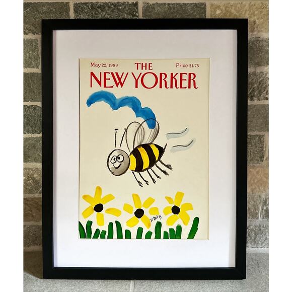 Framed 1989 New Yorker Magazine May 22 Reilly Honey Bee & Flowers - Picture 1 of 4